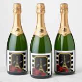 Paris Rose Eiffelturm Weißer Streifen Schaumweinetikett (Flaschen)