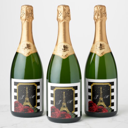 Paris Rose Eiffelturm Weißer Streifen Schaumweinetikett (Flaschen)