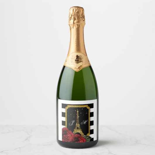 Paris Rose Eiffelturm Weißer Streifen Schaumweinetikett (Vorderseite)