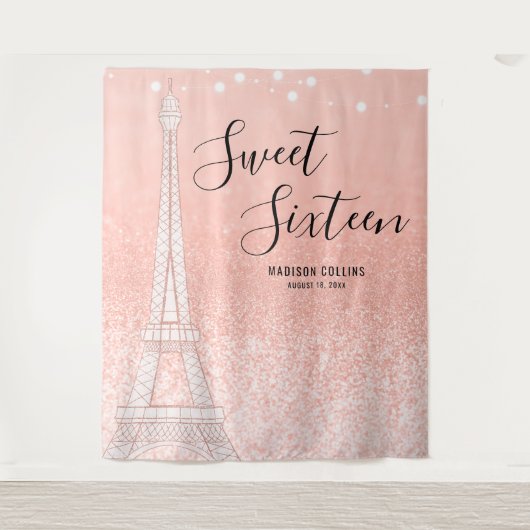 Paris Rose Gold Glitzer Lights Sweet 16 Hintergrun Wandteppich (Vorderseite)