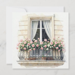 Paris-Rosen-Balkon-Aquarell Karte
