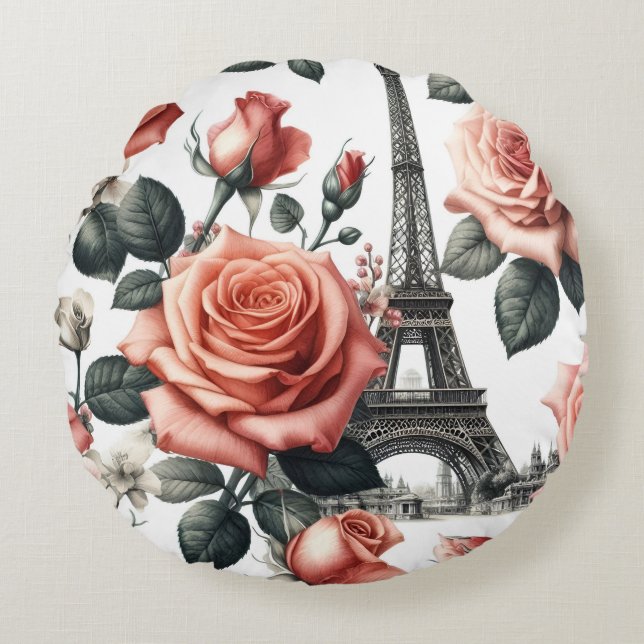 Paris Roses Rundes Kissen (Vorderseite)