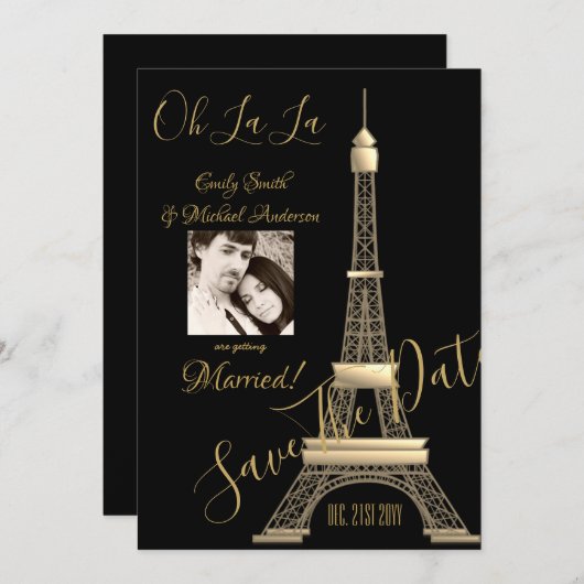 PARIS Save the Date - FOTO HINZUFÜGEN - SCHWARZE G (Vorne/Hinten)