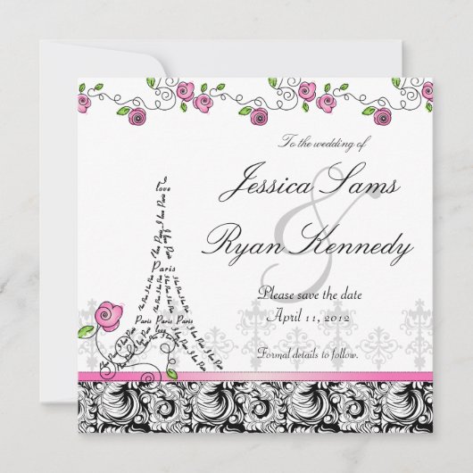 Paris Save the Date Wedding Card Schwarz-weiß (Vorderseite)