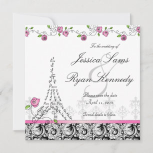 Paris Save the Date Wedding Card Schwarz-weiß