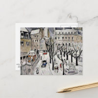 Paris Schneeszene, Kunstmalerei Postcard