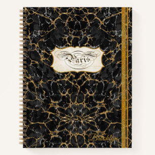Paris Schrift Kalligrafie Vintage Schwarz und Gold Notizblock