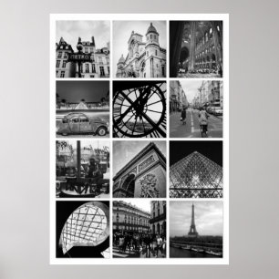 PARIS Schwarz-Weiß-FotoCollage Poster