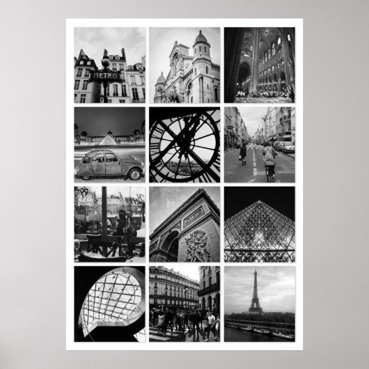 PARIS Schwarz-Weiß-FotoCollage Poster (Vorne)