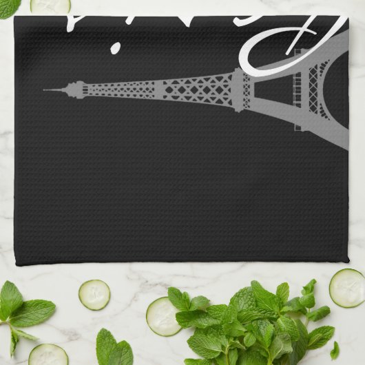 Paris; Schwarz-Weiß-Hahnentrittmuster Küchentuch (Gefaltet)