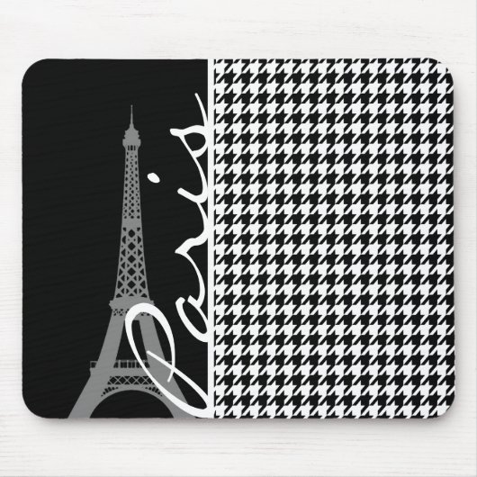 Paris; Schwarz-Weiß-Hahnentrittmuster Mousepad (Vorne)