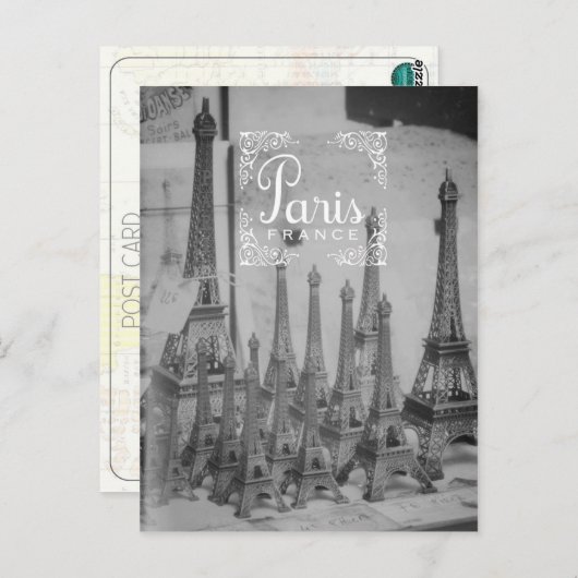 Paris Schwarz-Weiß-Reisen Postkarte Souvenirs (Vorne/Hinten)