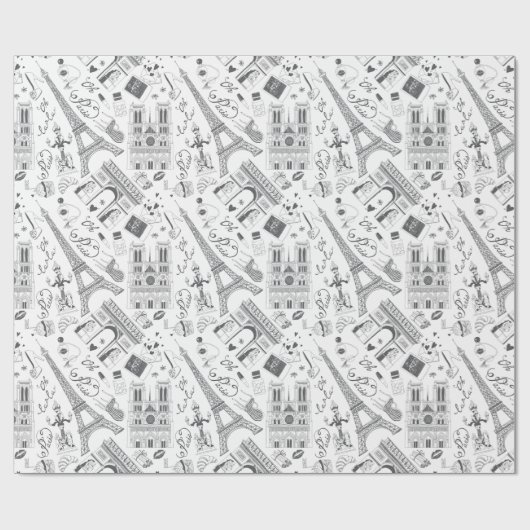 Paris Schwarzweiss Geschenkpapier (Flach)
