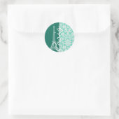 Paris; Seafoam Green Damask Runder Aufkleber (Tasche)
