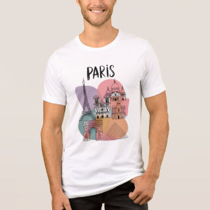 Paris Sehenswürdigkeiten – Farbige illustrierte Re Tri-Blend Shirt