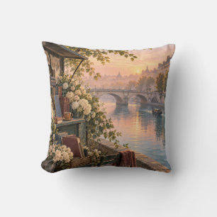 Paris Seine Sonnenaufgang Flussufer Buchstand Kissen