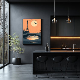 Paris Silhouetten - Eiffelturm bei Sunset Poster
