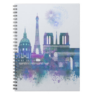 Paris-Skyline - Aquarell-Blau Notizblock