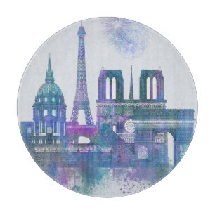 Paris-Skyline - Aquarell-Blau Schneidebrett