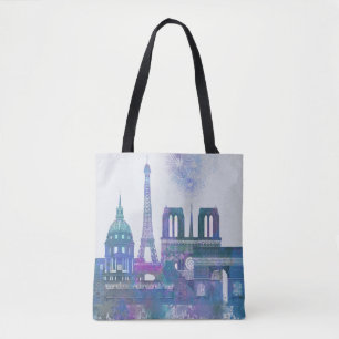 Paris-Skyline - Aquarell-Blau Tasche