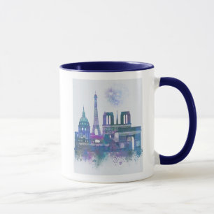 Paris-Skyline - Aquarell-Blau Tasse