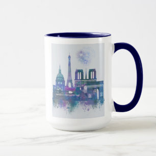 Paris-Skyline - Aquarell-Blau Tasse