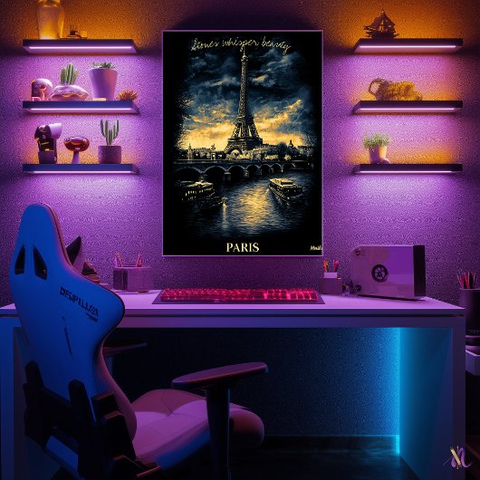 Paris Skyline - Charcoal Monochrom Kunst - Urban Poster