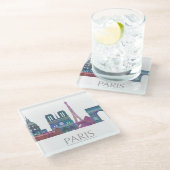 Paris Skyline Colored Gebäude Glasuntersetzer (Schrägansicht)