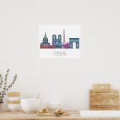 Paris Skyline Colored Gebäude Poster (Küche)
