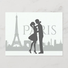 Paris Skyline Eiffel Tower Couple Liebe Grau, Weiß Postkarte