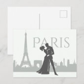 Paris Skyline Eiffel Tower Couple Liebe Grau, Weiß Postkarte (Vorne/Hinten)