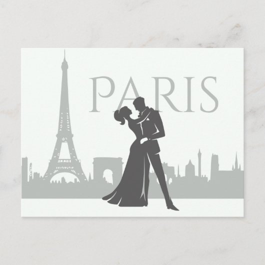 Paris Skyline Eiffel Tower Couple Liebe Grau, Weiß Postkarte (Vorderseite)