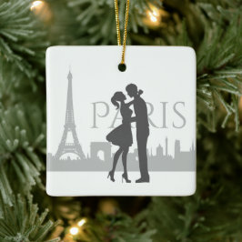 Paris Skyline Eiffel Tower Couple Liebe Weihnachte Keramikornament