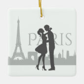 Paris Skyline Eiffel Tower Couple Liebe Weihnachte Keramikornament (Vorderseite)