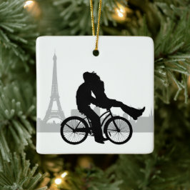 Paris Skyline Eiffel Tower Couple Liebe Weihnachte Keramikornament