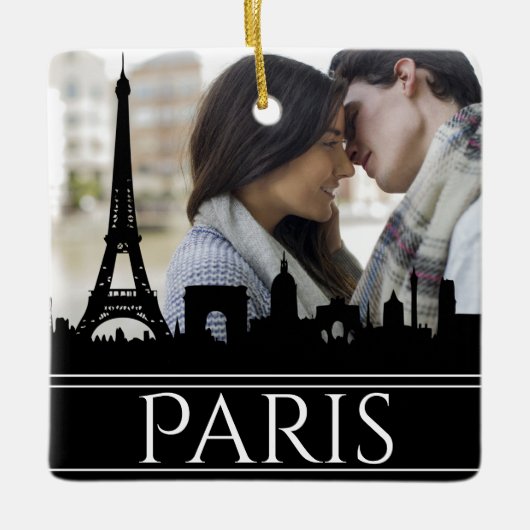 Paris Skyline Eiffel Tower Couples Weihnachten Keramikornament (Vorderseite)
