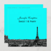 Paris Skyline Etched BG Color SQ Sweet 16 Einladung (Vorne/Hinten)