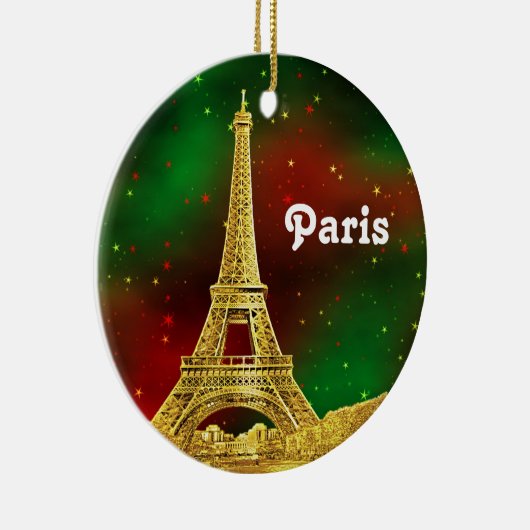Paris Skyline Etched, Green Red Starry Sky Xmas Keramikornament (Rechts)