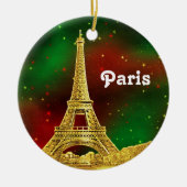 Paris Skyline Etched, Green Red Starry Sky Xmas Keramikornament (Vorne)