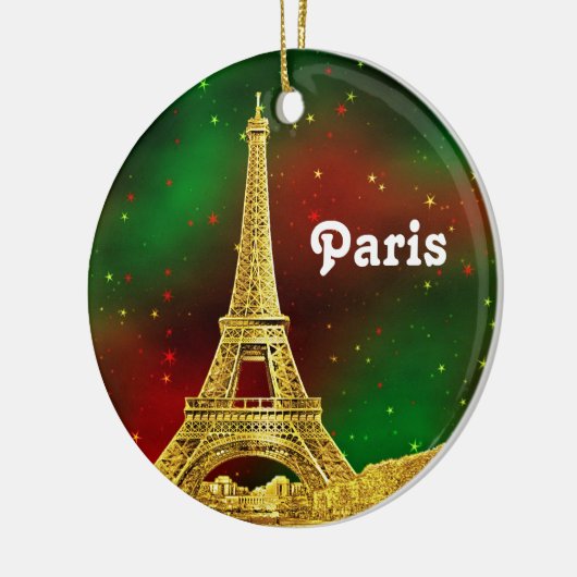 Paris Skyline Etched, Green Red Starry Sky Xmas Keramikornament (Links)