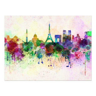 Paris skyline im Watercolor background Fotodruck