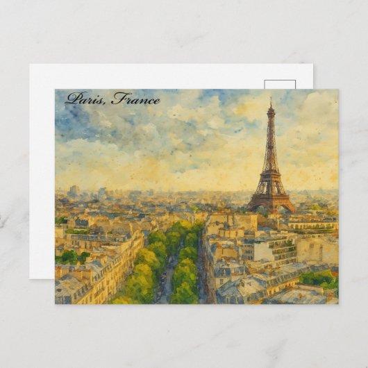 Paris Skyline in Watercolor - Eiffelturm Postkarte (Vorne/Hinten)