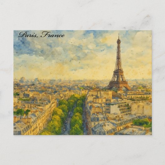 Paris Skyline in Watercolor - Eiffelturm Postkarte (Vorderseite)