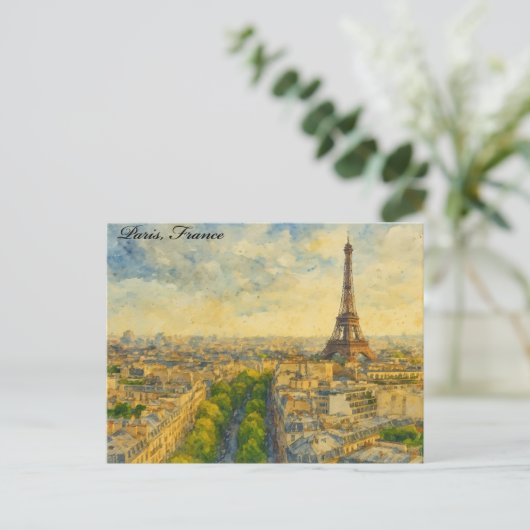 Paris Skyline in Watercolor - Eiffelturm Postkarte (Stehend Vorderseite)