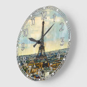 Paris Skyline mit Eiffelturm Große Wanduhr (Winkel)