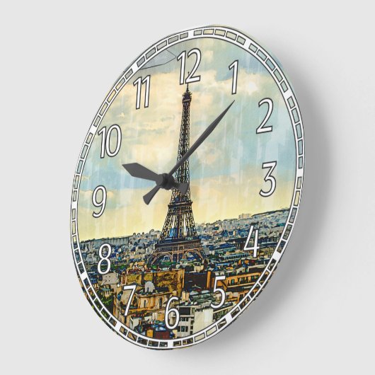 Paris Skyline mit Eiffelturm Große Wanduhr (Winkel)