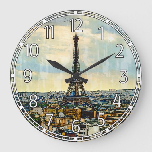 Paris Skyline mit Eiffelturm Große Wanduhr (Vorderseite)