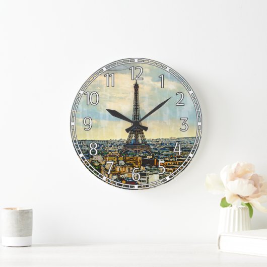 Paris Skyline mit Eiffelturm Große Wanduhr (Zuhause)