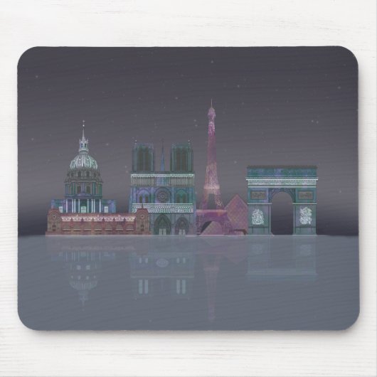 Paris Skyline Nachts Reflektionen Mousepad (Vorne)