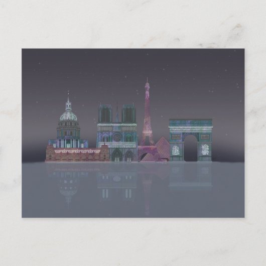 Paris Skyline Nachts Reflektionen Postkarte (Vorderseite)